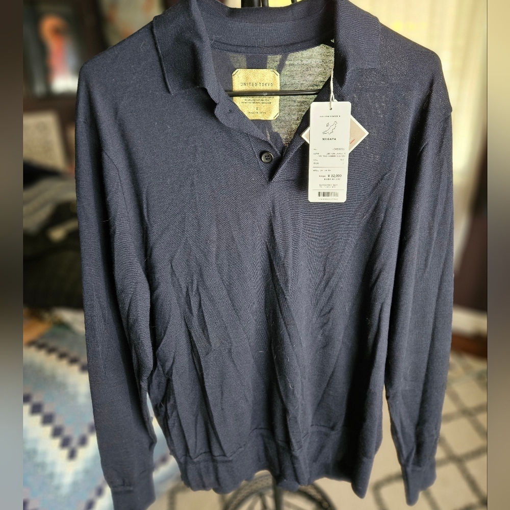 NWT United Tokyo Navy Long Sleeve Polo Shirt